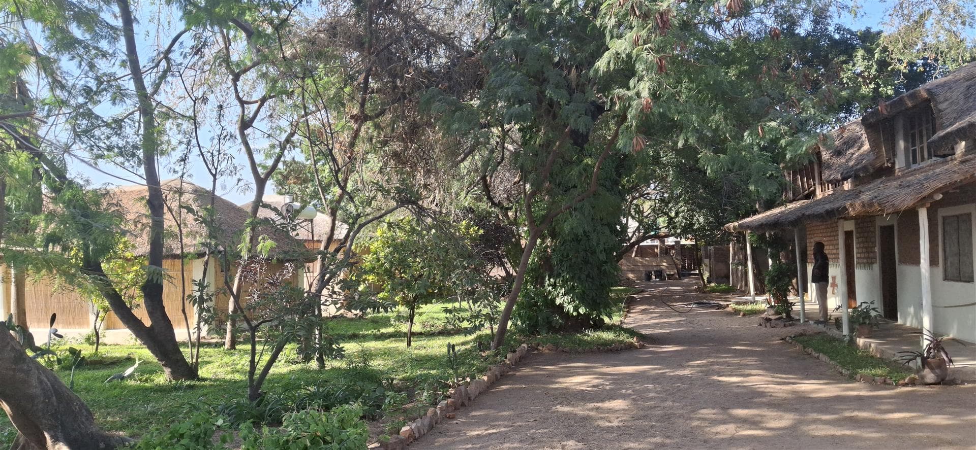 The shaded garden path running through the lodge grounds
